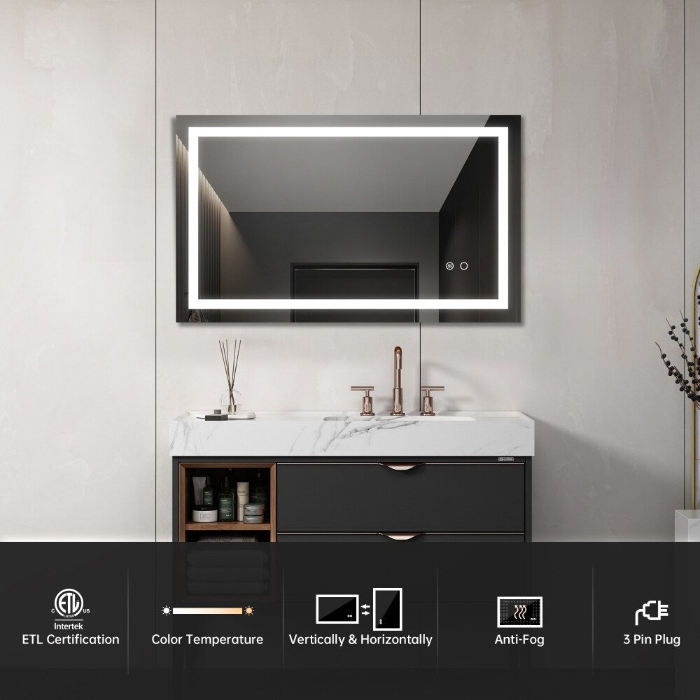 40*24 LED Lighted Bathroom Wall Mounted Mirror with High Lumen+Anti-Fog Separately Control - 40*24