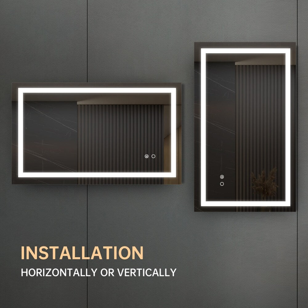 40*24 LED Lighted Bathroom Wall Mounted Mirror with High Lumen+Anti-Fog Separately Control - 40*24