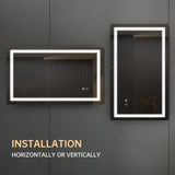 40*24 LED Lighted Bathroom Wall Mounted Mirror with High Lumen+Anti-Fog Separately Control - 40*24