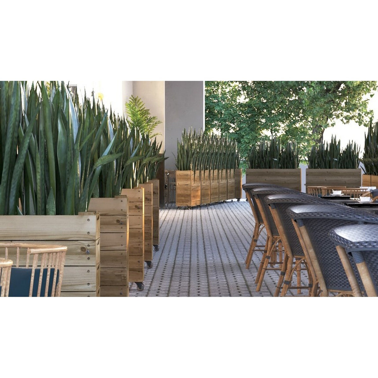 40inx12inx24in Solid Wood Rolling Planter Barrier - 1pc