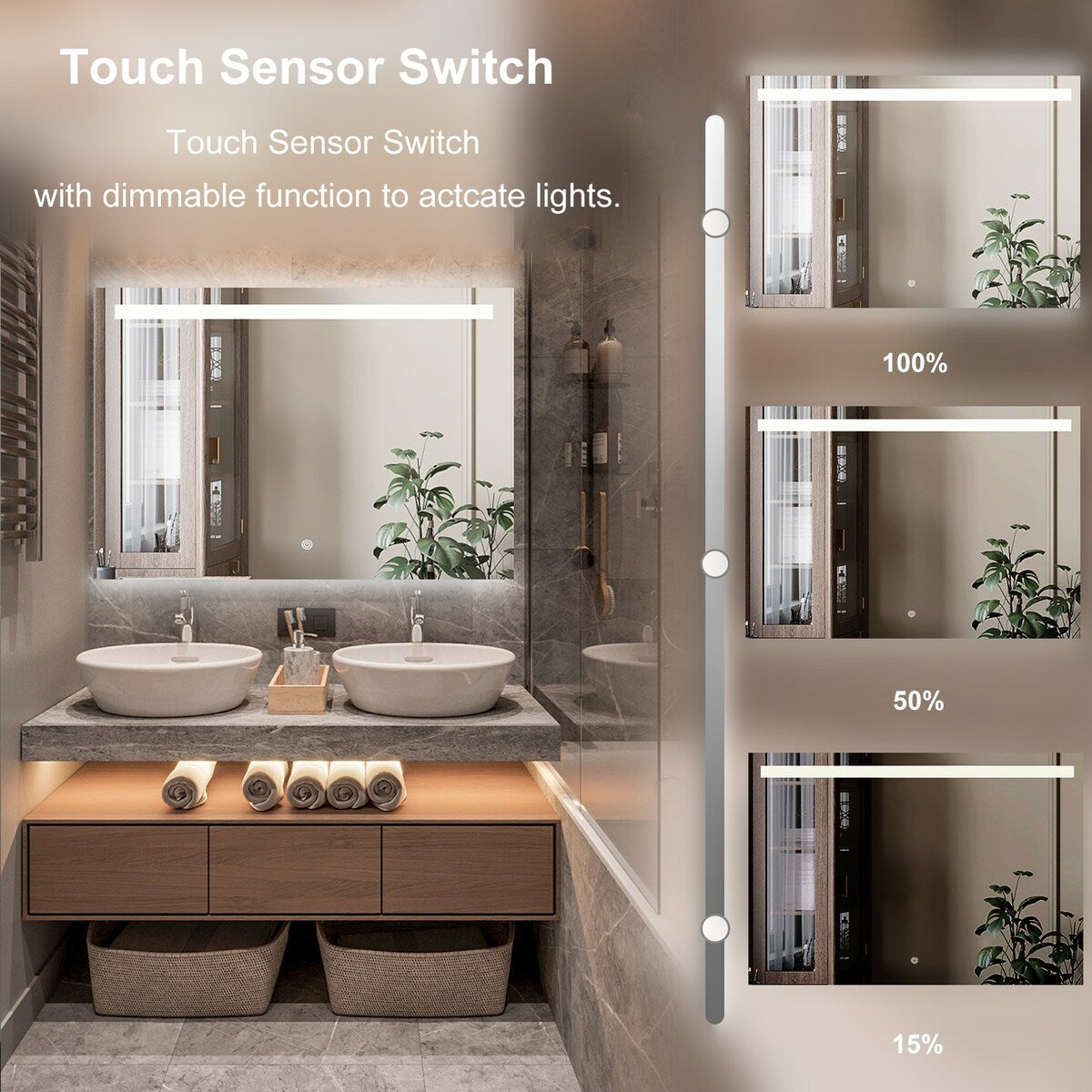 40x28 Inch Anti-Fog Dimmable Single touch mark Bathroom Vanity Mirror - 40*28in