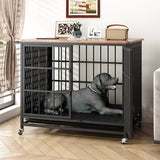 41 inch Chew Proof Extra Large Dog Crate w/Removable Trays, 2 Door, Lockable Wheels for Large Medium Dog