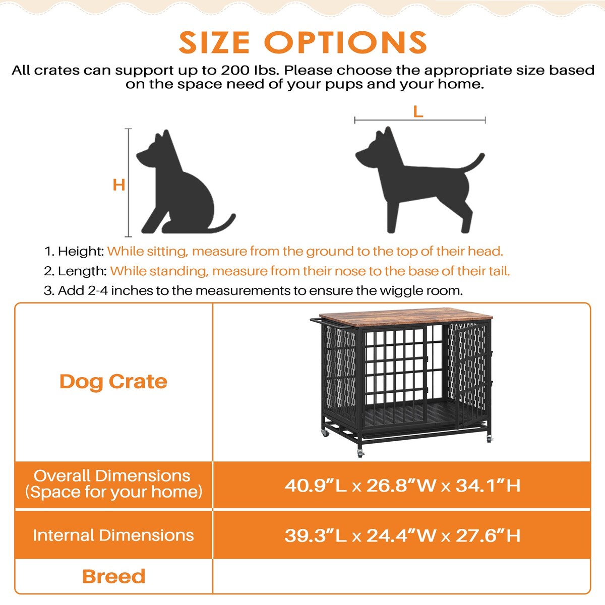 41 inch Chew Proof Extra Large Dog Crate w/Removable Trays, 2 Door, Lockable Wheels for Large Medium Dog