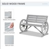 41" Rustic Wooden Wagon Wheel Bench - Weather-Resistant 2-Person Outdoor Patio Furniture, Slatted Seat, Backrest