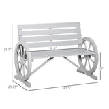 41" Rustic Wooden Wagon Wheel Bench - Weather-Resistant 2-Person Outdoor Patio Furniture, Slatted Seat, Backrest