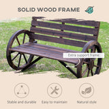 41" Rustic Wooden Wagon Wheel Bench - Weather-Resistant 2-Person Outdoor Patio Furniture, Slatted Seat, Backrest