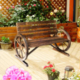 41" Rustic Wooden Wagon Wheel Bench - Weather-Resistant 2-Person Outdoor Patio Furniture, Slatted Seat, Backrest