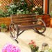 41" Rustic Wooden Wagon Wheel Bench - Weather-Resistant 2-Person Outdoor Patio Furniture, Slatted Seat, Backrest