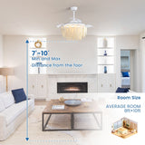 42 Inch White Feather Shaped Glass Ceiling Fan Light with Retractable Blades - 42 Inch