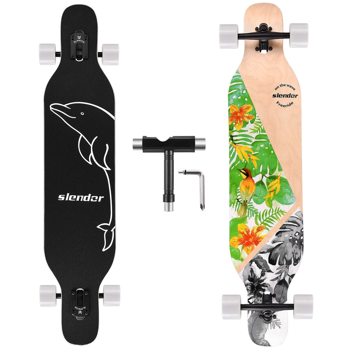 42 in. Green Longboard Skateboard Drop Through Deck Complete Maple Cruiser Freestyle, Camber Concave