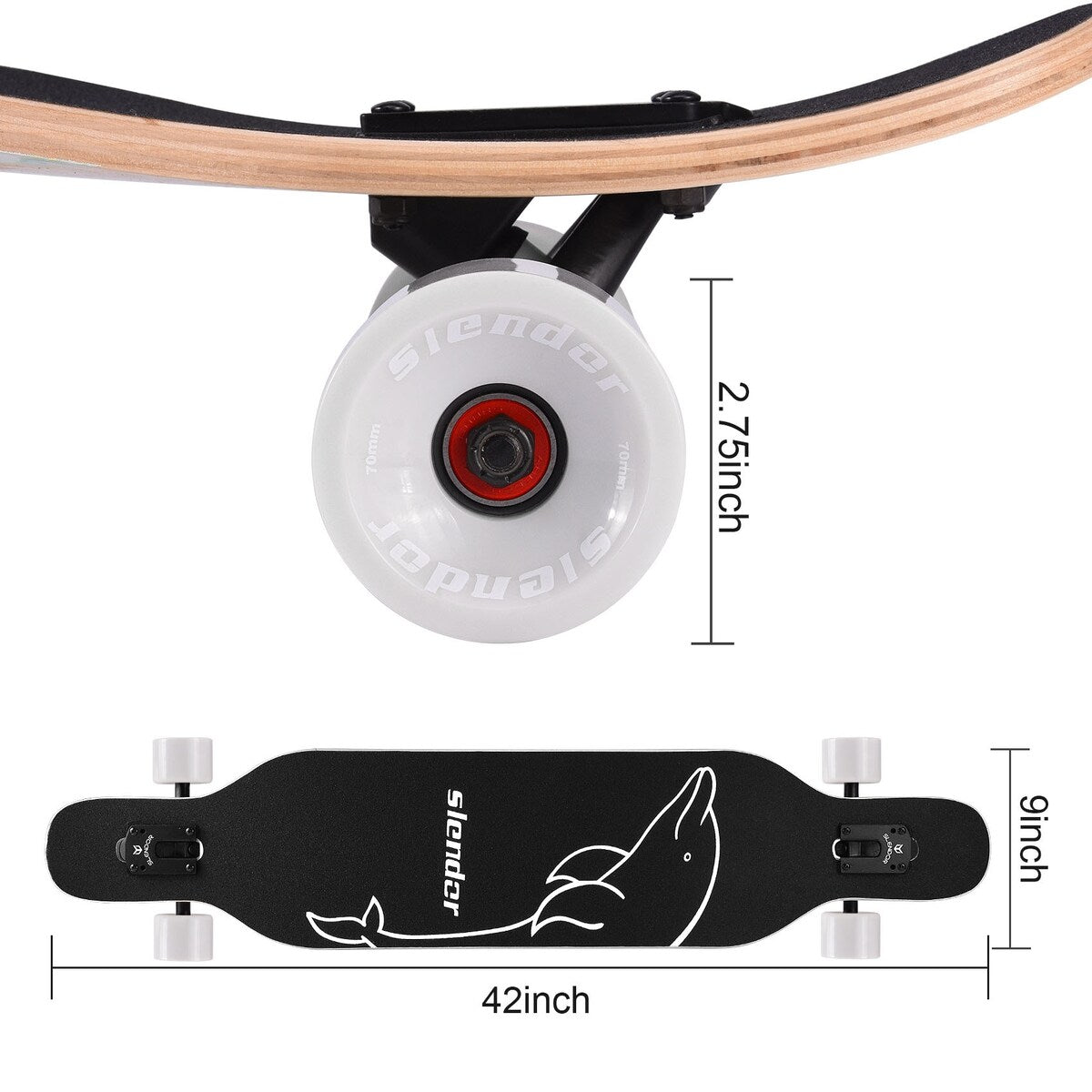 42 in. Green Longboard Skateboard Drop Through Deck Complete Maple Cruiser Freestyle, Camber Concave