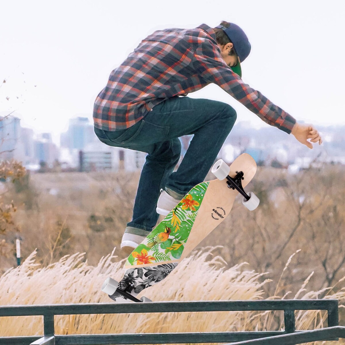42 in. Green Longboard Skateboard Drop Through Deck Complete Maple Cruiser Freestyle, Camber Concave