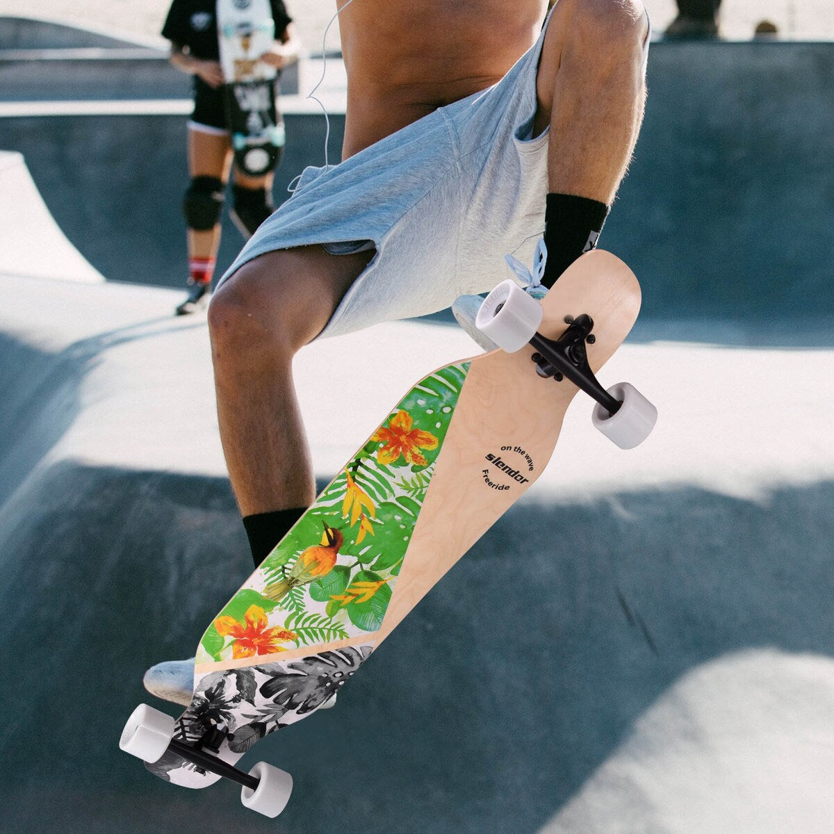 42 in. Green Longboard Skateboard Drop Through Deck Complete Maple Cruiser Freestyle, Camber Concave
