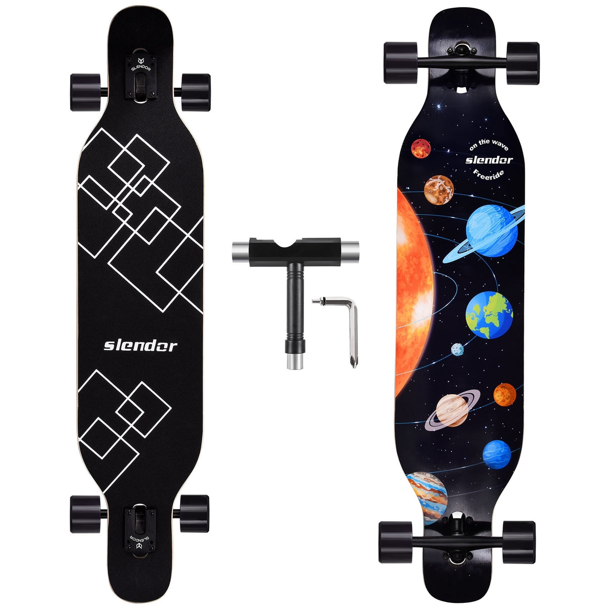 42 in. Planet Longboard Skateboard Drop Through Deck Complete Maple Cruiser Freestyle, Camber Concave
