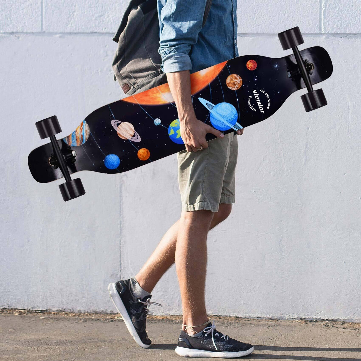 42 in. Planet Longboard Skateboard Drop Through Deck Complete Maple Cruiser Freestyle, Camber Concave