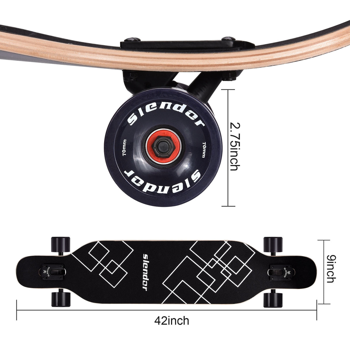 42 in. Planet Longboard Skateboard Drop Through Deck Complete Maple Cruiser Freestyle, Camber Concave