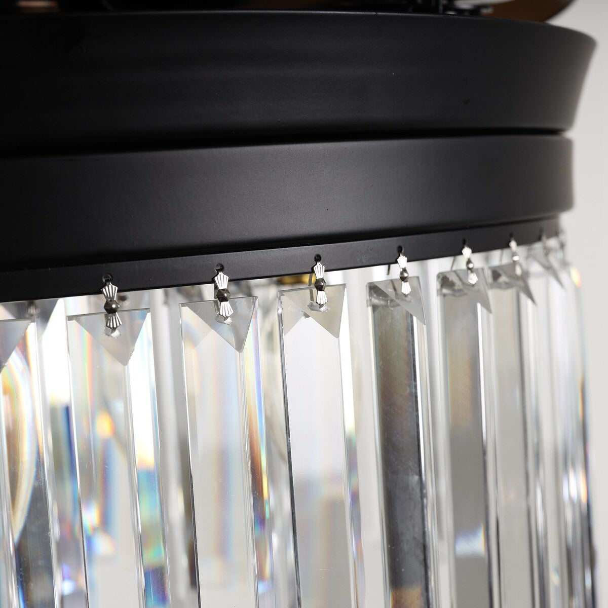 3-blade Matte Black Ceiling Fan Chandelier with Crystal shade - 42 Inches