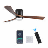 42 inch Black Wood Ceiling Fans with Lights and Remote, Modern Flush Mount Low Profile Ceiling Fan with Light, 6 Speed