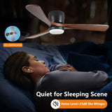 42 inch Black Wood Ceiling Fans with Lights and Remote, Modern Flush Mount Low Profile Ceiling Fan with Light, 6 Speed