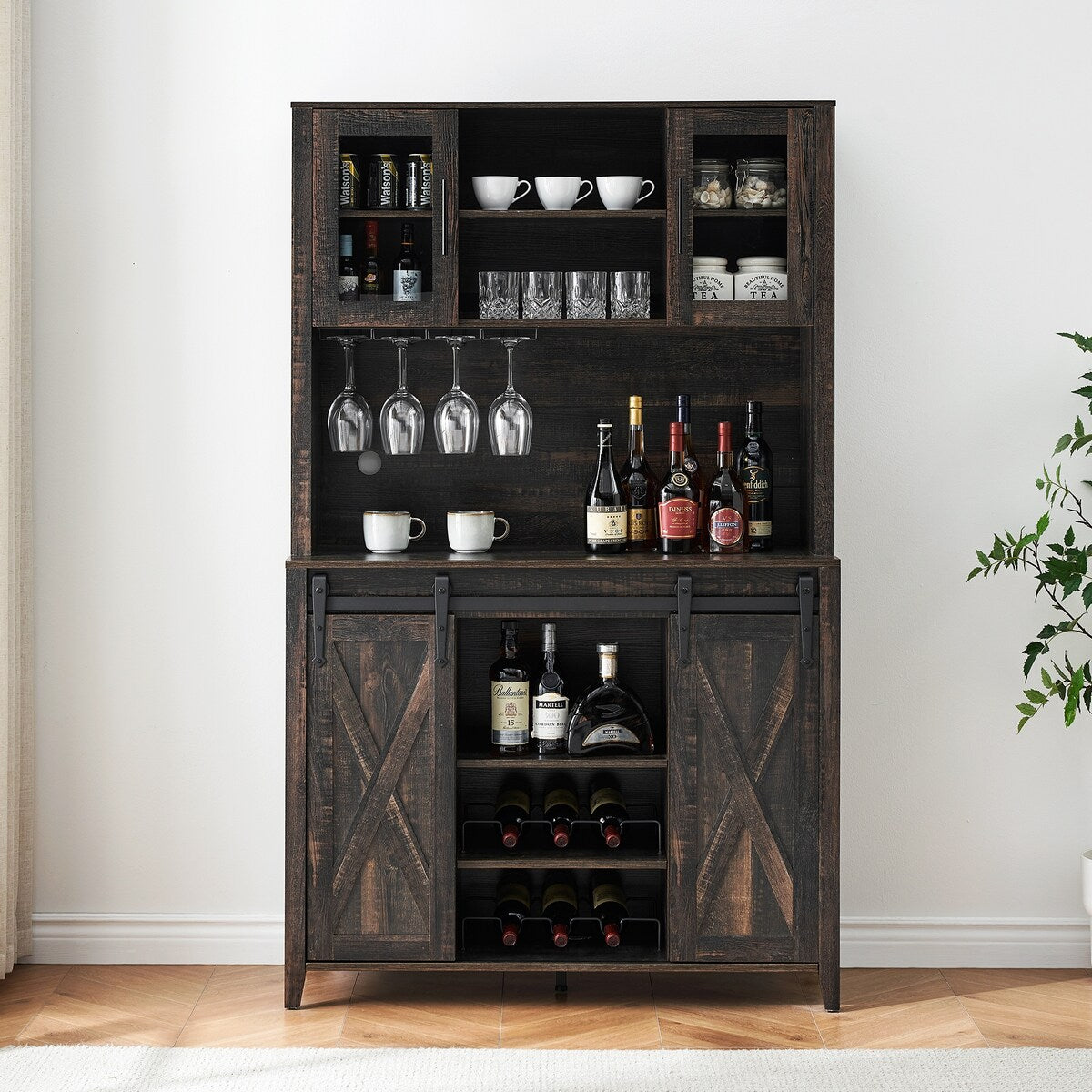 42.5-inch Farmhouse Wine Cabinet with Sliding Barn Door - 15.7"D x 42.5"W x 69.6"H