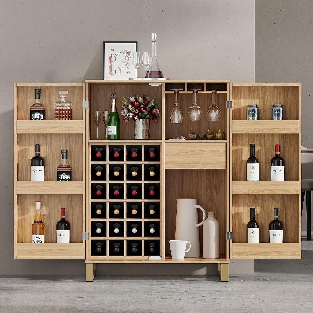42.5" Modern Carved Home Bar Cabinet with Storage