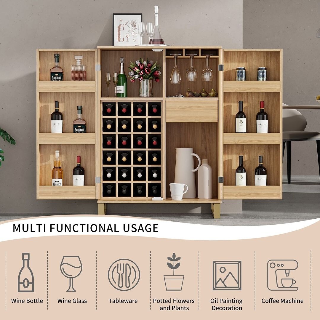 42.5" Modern Carved Home Bar Cabinet with Storage