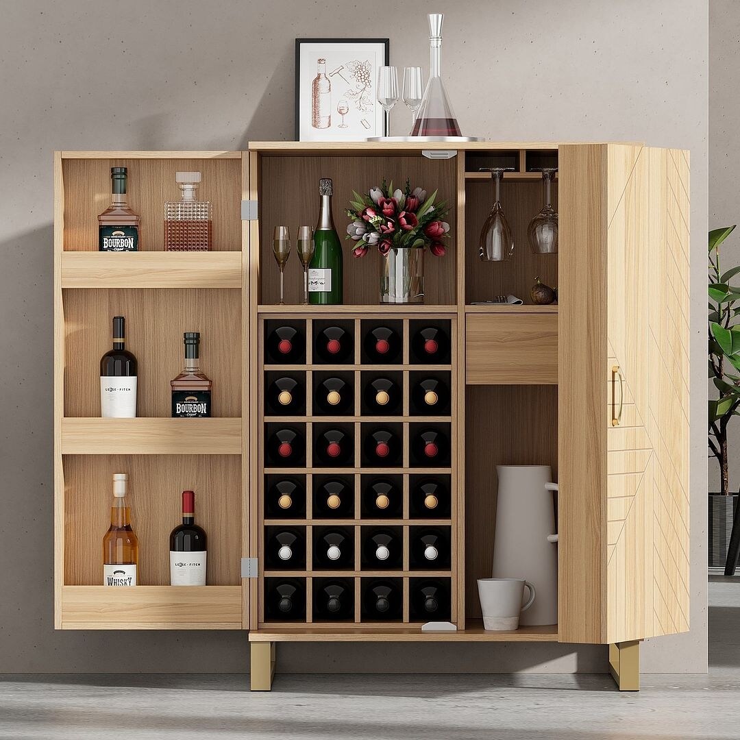 42.5" Modern Carved Home Bar Cabinet with Storage