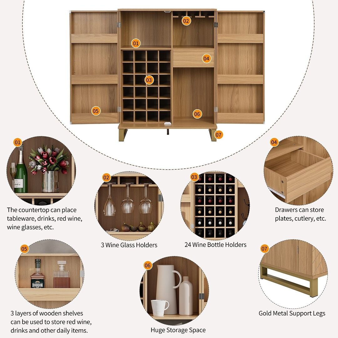 42.5" Modern Carved Home Bar Cabinet with Storage