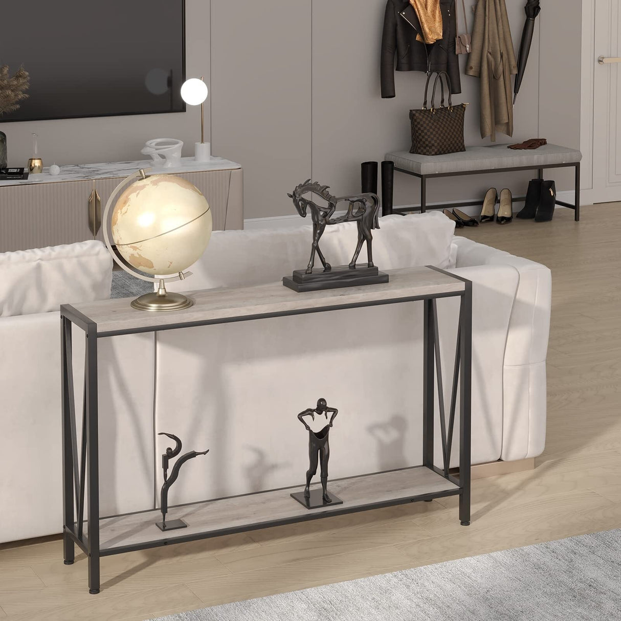 42.9" Grey Entryway Table with Storage