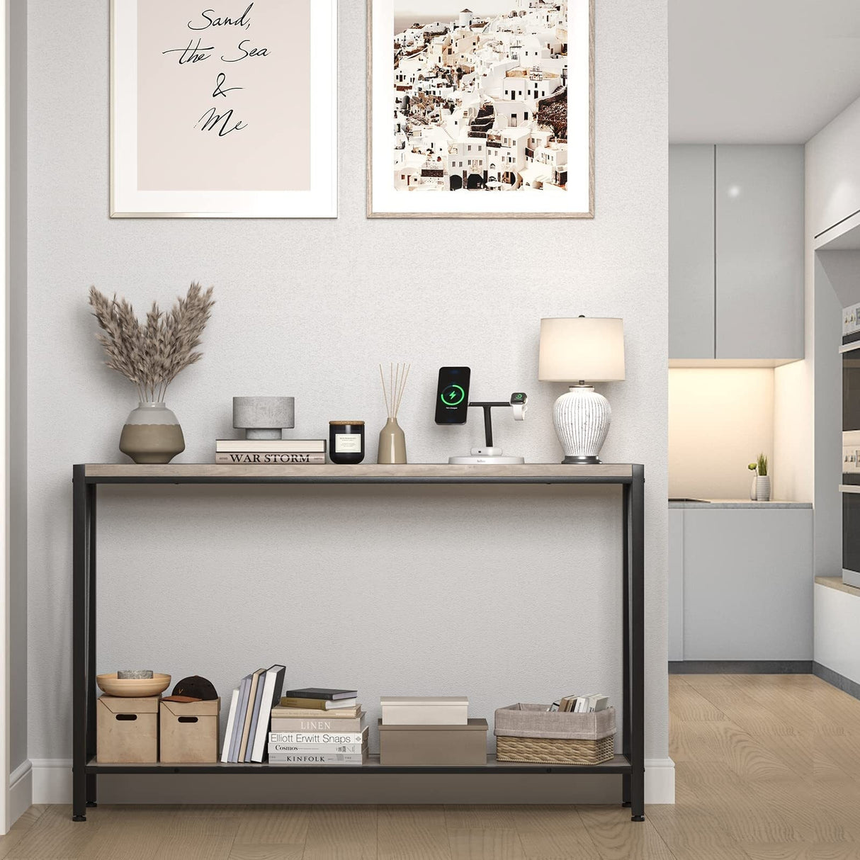 42.9" Grey Entryway Table with Storage