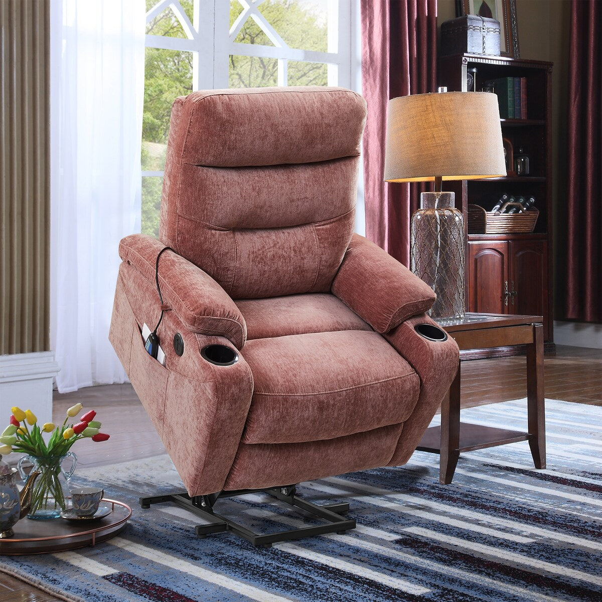 42" Electric Power Lift Recliner Sofa with Massage and Heat, 3 Positions, 2 Side Pockets, Cup Holder, Usb Ports, Single Sofa