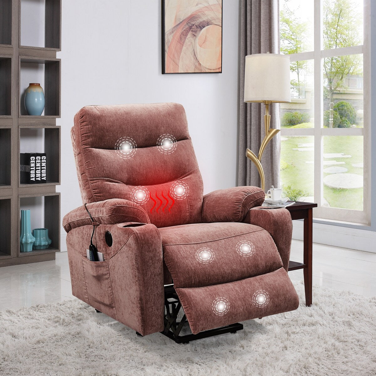 42" Electric Power Lift Recliner Sofa with Massage and Heat, 3 Positions, 2 Side Pockets, Cup Holder, Usb Ports, Single Sofa