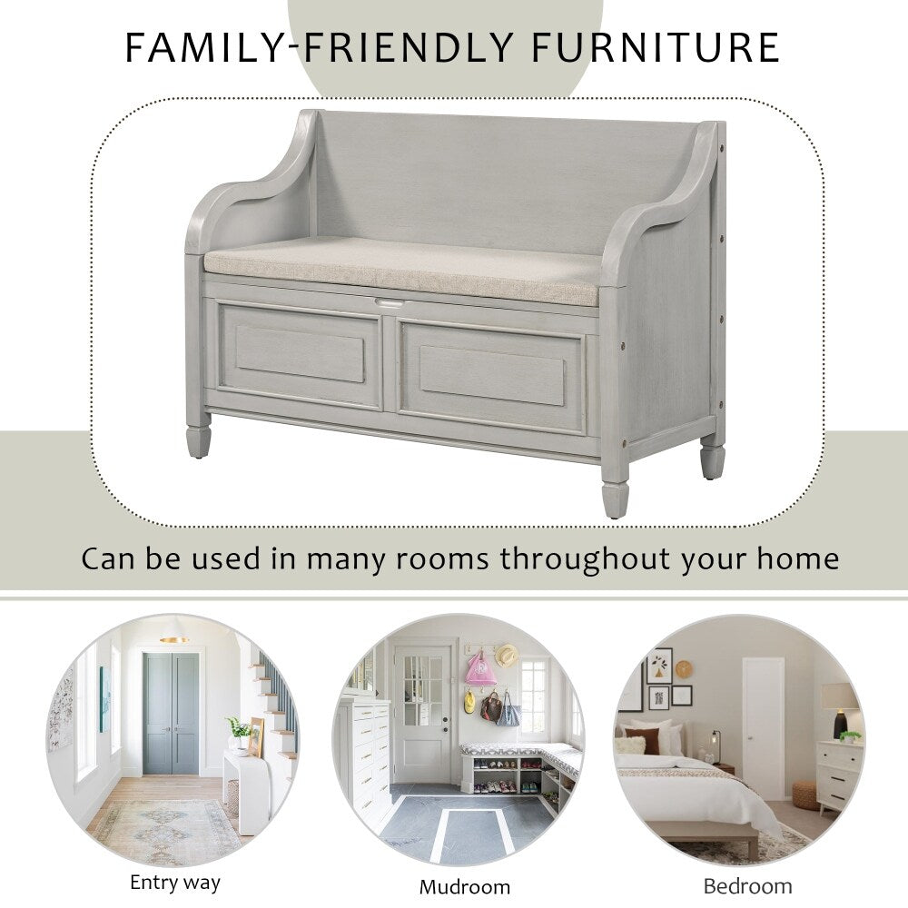 42" Rustic Style Solid wood Entryway Multifunctional Storage Bench