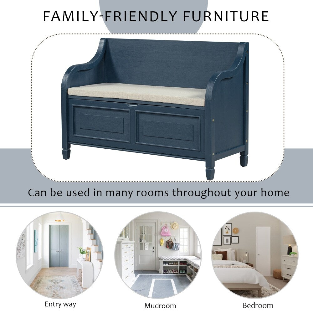 42" Rustic Style Solid wood Entryway Multifunctional Storage Bench