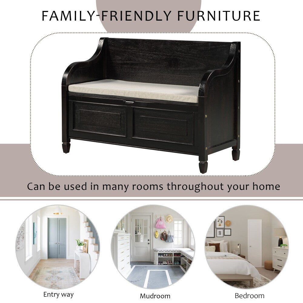 42" Rustic Style Solid wood Entryway Multifunctional Storage Bench