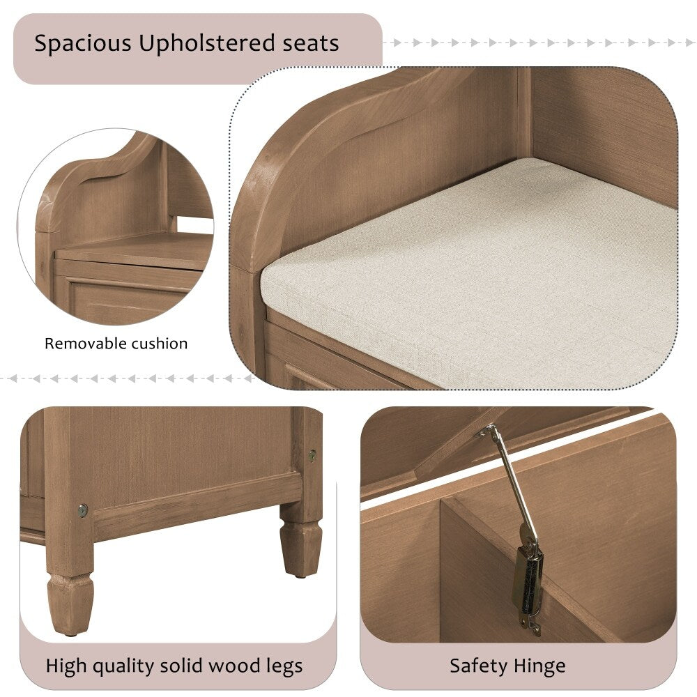 42" Rustic Style Solid wood Entryway Multifunctional Storage Bench