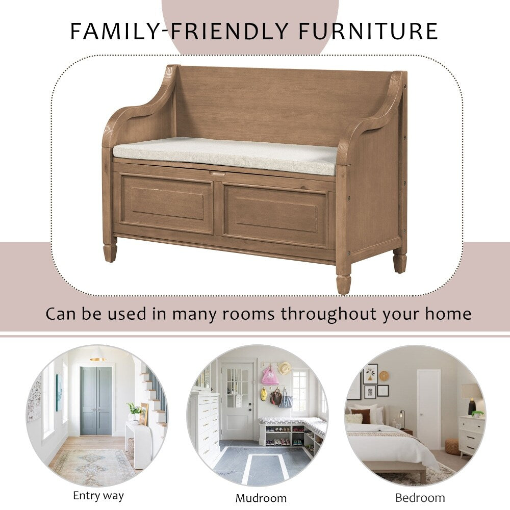 42" Rustic Style Solid wood Entryway Multifunctional Storage Bench