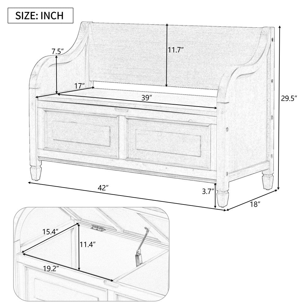 42" Rustic Style Solid wood Entryway Multifunctional Storage Bench