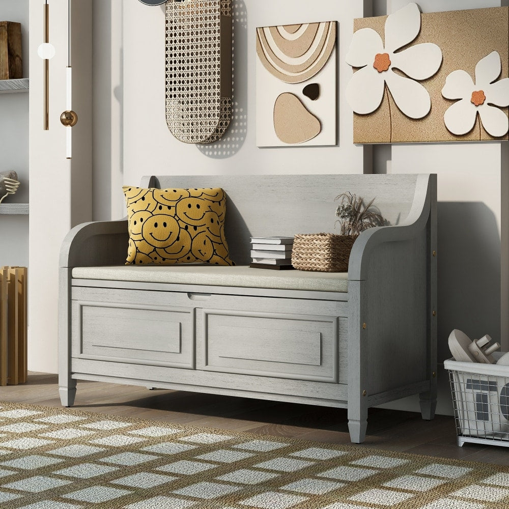 42" Rustic Style Solid wood Entryway Multifunctional Storage Bench