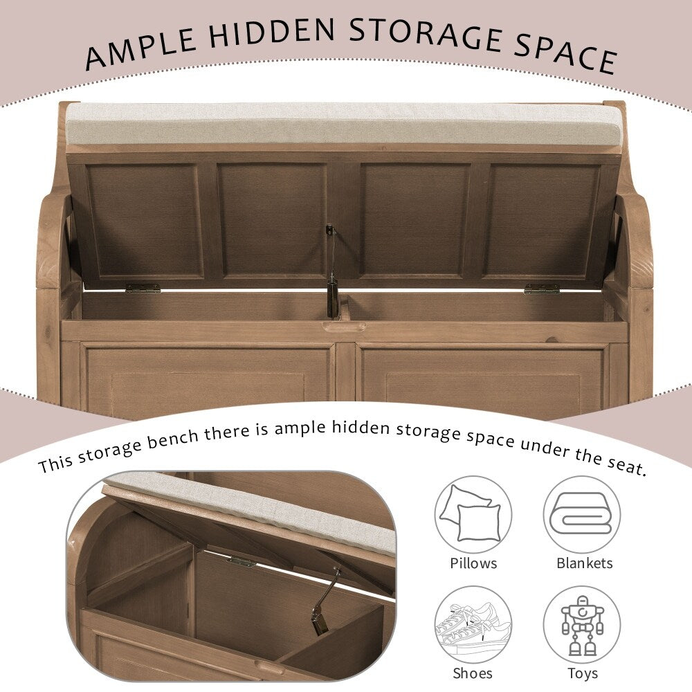 42" Rustic Style Solid wood Entryway Multifunctional Storage Bench