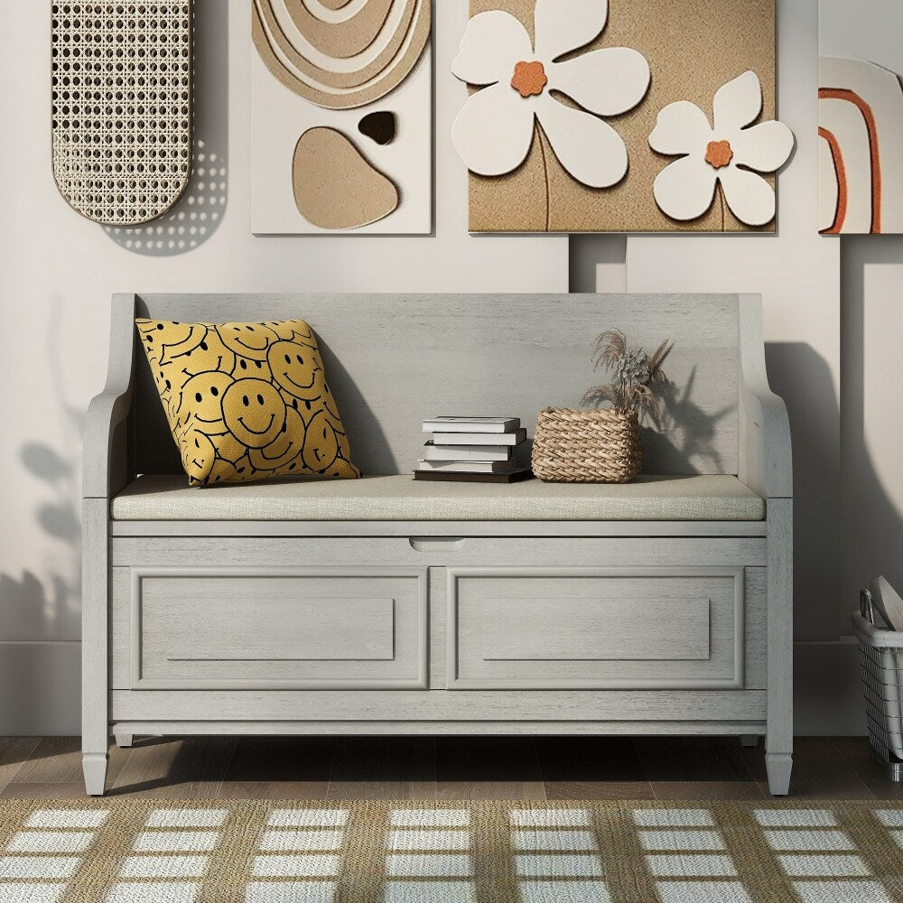 42" Rustic Style Solid wood Entryway Multifunctional Storage Bench