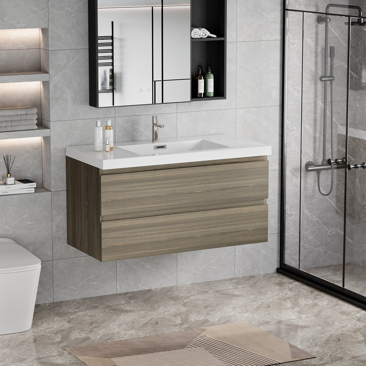 42"Bathroom Vanity with Sink,Modern Wall-Mounted Bathroom Storage Vanity Cabinet with Resin Top Basin and Soft Close Drawers