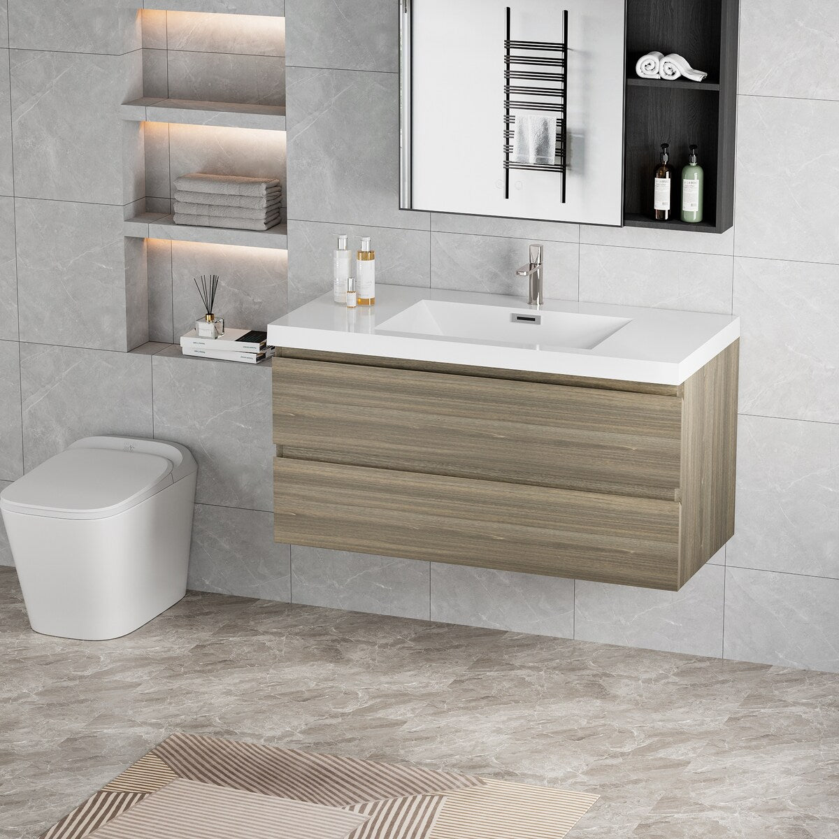 42"Bathroom Vanity with Sink,Modern Wall-Mounted Bathroom Storage Vanity Cabinet with Resin Top Basin and Soft Close Drawers