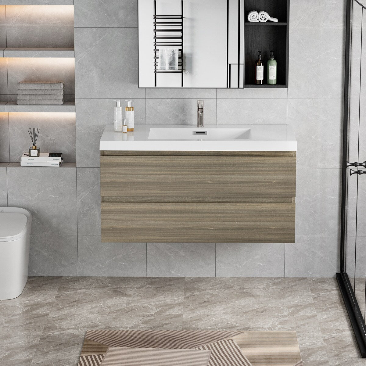 42"Bathroom Vanity with Sink,Modern Wall-Mounted Bathroom Storage Vanity Cabinet with Resin Top Basin and Soft Close Drawers