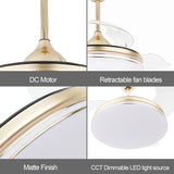 Cusp Barn 42" Retractable Ceiling Fan with Lights and Remote 3-Blade CCT Dimmable LED Ceiling Light