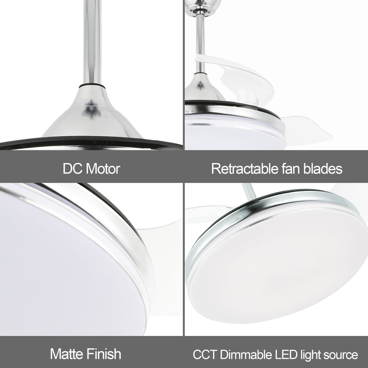 Cusp Barn 42" Retractable Ceiling Fan with Lights and Remote 3-Blade CCT Dimmable LED Ceiling Light