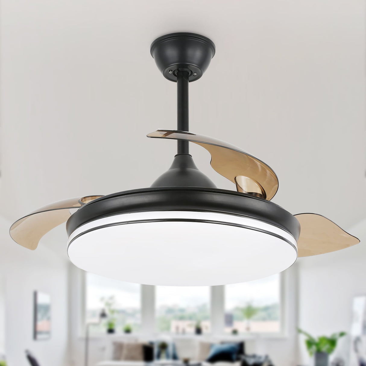Cusp Barn 42" Retractable Ceiling Fan with Lights and Remote 3-Blade CCT Dimmable LED Ceiling Light