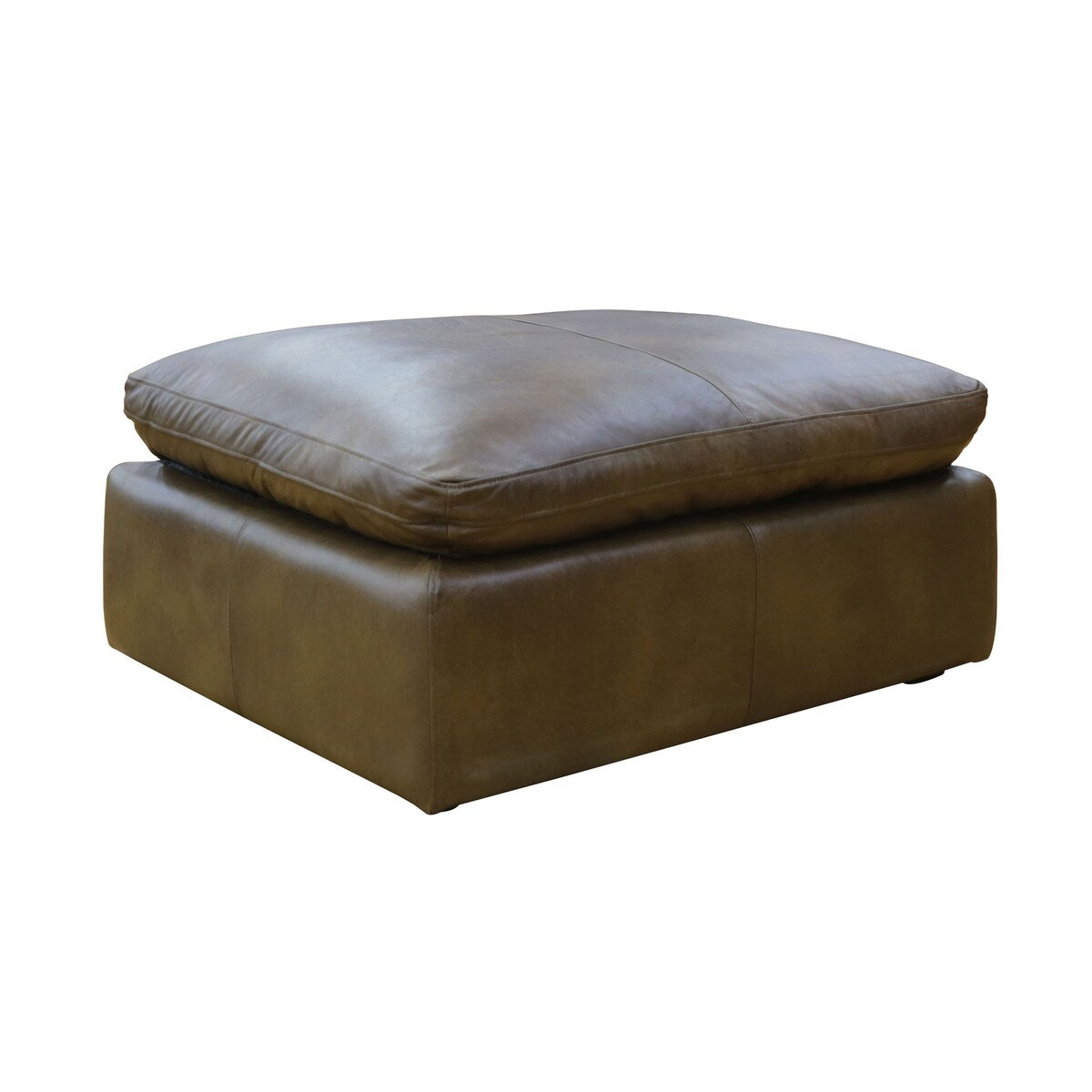43 Inch Modern Square Ottoman, Foam Seating, Toffee Brown Top Grain Leather