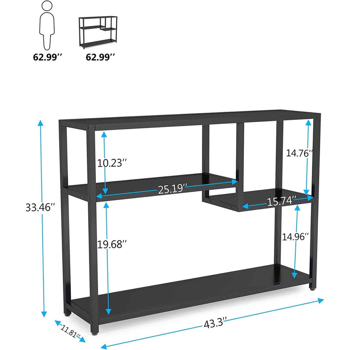 43 Inch Small Sofa Console Table with Storage Shelves for Behind Couch Living Room Entryway Hallway Foyer TV Stand