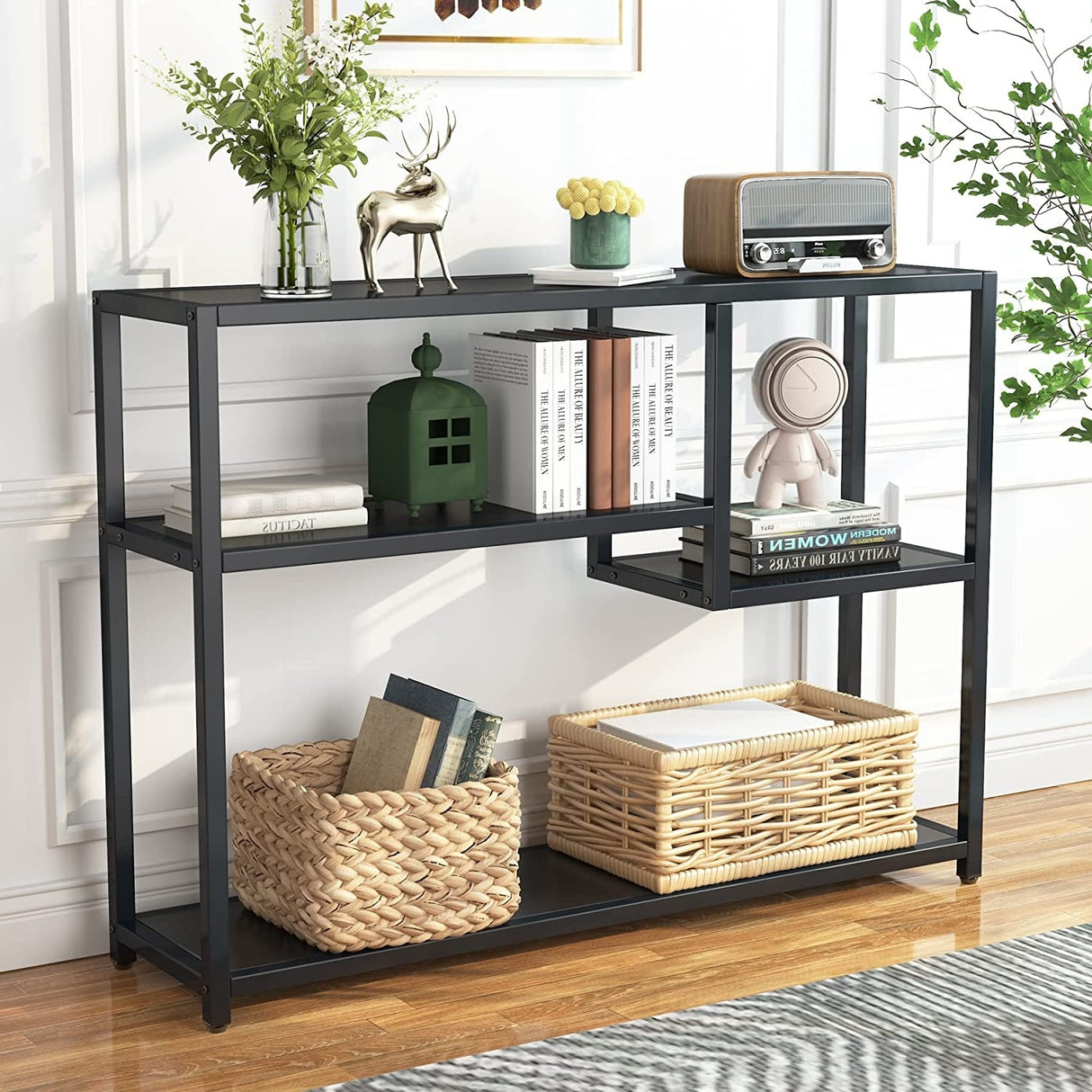 43 Inch Small Sofa Console Table with Storage Shelves for Behind Couch Living Room Entryway Hallway Foyer TV Stand